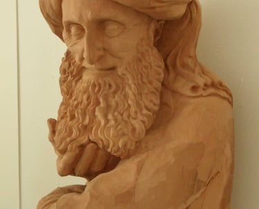 Wise Arab Man Sculpture in pear wood by Sarah Liptrot