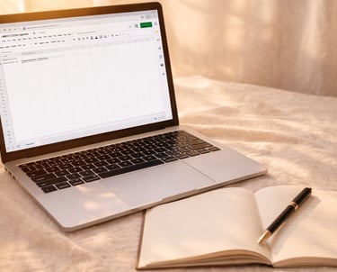 Laptop showing Google Sheets dashboard with charts and data tables, representing data analysis and spreadsheet automation