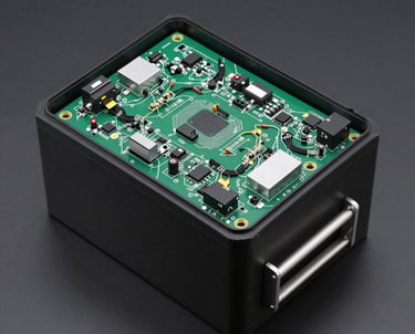 Close-up of a sleek electric vehicle battery pack with glowing indicators showing temperature and voltage levels.