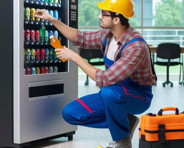 Vending machine technician providing onsite maintenance support with scheduled maintenance 