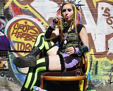 colourful cyberpunk rave wardrobe photoshoot