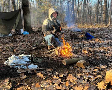 Tween grins after starting a fire
