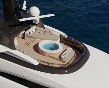 a boat with a hot tub in the water