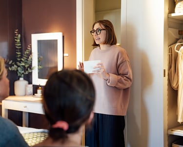 Woman talking about her business with audience 