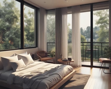 A bright, spotless living room with sunlight streaming through large windows, showcasing a freshly cleaned home.