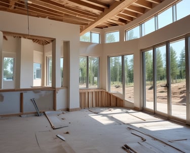 A tidy and bright living room freshly cleaned with sunlight streaming through the windows.