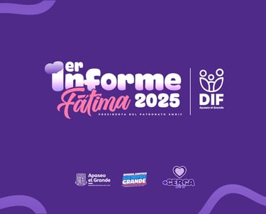Purple graphic for Fatima's 2025 DIF Apaseo el Grande government report.