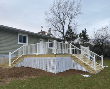 wood deck with pvc railings by paramount exterior llc