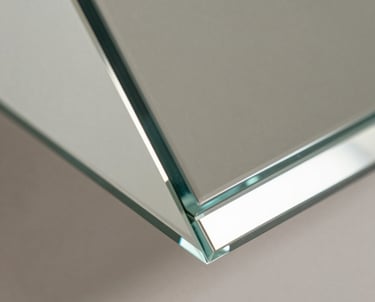 Gros plan sur les bords polis et la transparence d'un verre de miroir de haute qualité.
