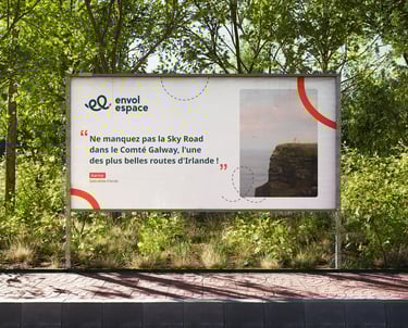 Déclinaison de l'identité visuelle d'envol espace, leader du voyage scolaire par Tuuk studio