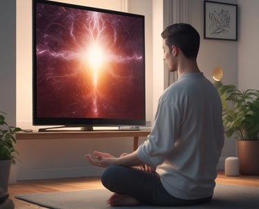 A serene person meditating with soft glowing light around, symbolizing spiritual connection.