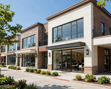A confident business owner reviewing loan documents in a bright office.