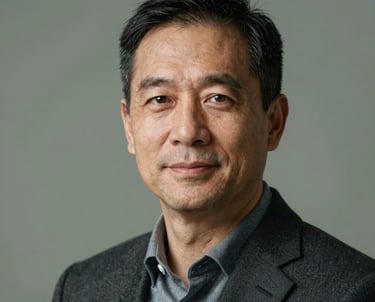 Professional headshot of a male industry relations expert in his 40s, looking approachable and professional, against a neutral sage green backdrop.