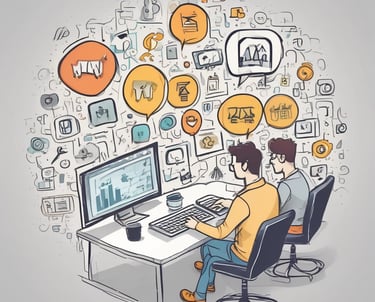 Close-up of hands typing on a keyboard with marketing graphs on screen.