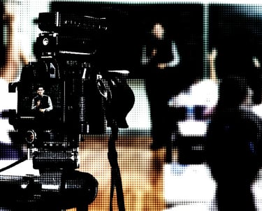 Film camera facing educator with students,