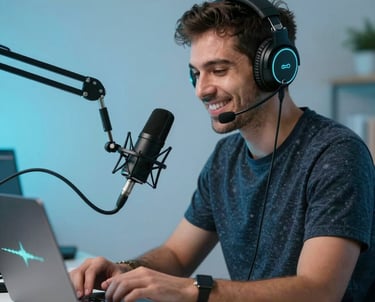 A vibrant collage showing musicians working