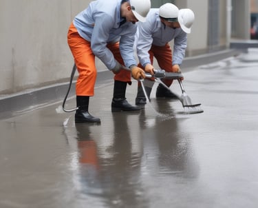 A professional technician applying waterproofing material to a building basement wall in İzmir.
