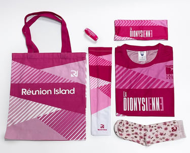 La Dionysienne participant kit with tote bag, apparel and accessories Birmingham 2022 event support
