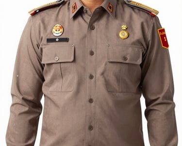 A high-quality studio photograph of a bespoke batik uniform for a local government office in Sragen, featuring clean lines and a professional Indonesian Javanese look.