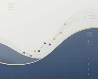Professional blue and white business growth chart showing an upward data trend on a grid.