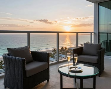 Elegant private residence with a pool lit warmly at night.