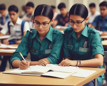 A student happily using Gyanam Academy on a smartphone and laptop, glowing screens illuminating their focused face.