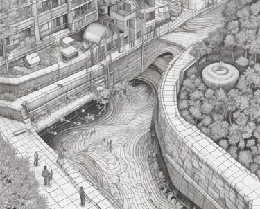 An engineer examining site maps and data charts over a large workspace table.