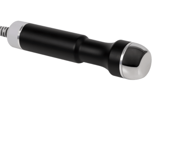 Professional ultrasound therapy wand with ergonomic black handle and chrome head for muscle recovery.