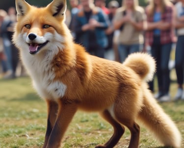 A graceful fox resting near a cluster of autumn leaves in a serene natural setting.
