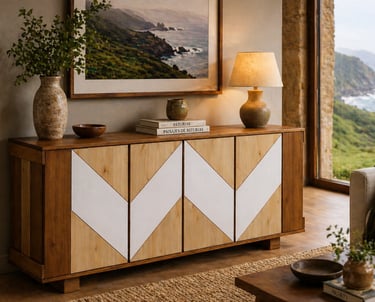 Mueble consola o aparador, original, diseño geométrico y varios colores.