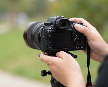 A camera setup capturing a vibrant outdoor scene with natural light.