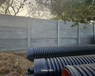 RCC precast pre-stressed compound wall system for secure factory, warehouse, and commercial site 