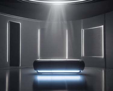 A sleek, futuristic device glowing softly against a dark, minimalist background.