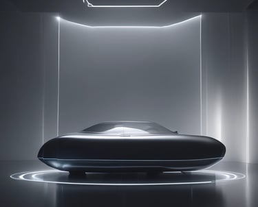 A sleek futuristic device glowing softly against a dark background.