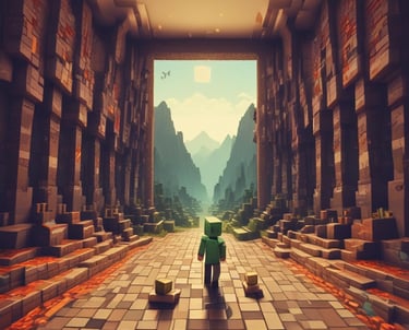 Screenshot of a colorful Minecraft fortress built by Operator Jim.