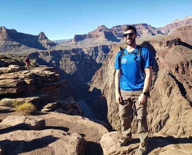 This is Jim Lacelde, owner of Inner Summit Wellness, on a hike backpacking in the mountains.