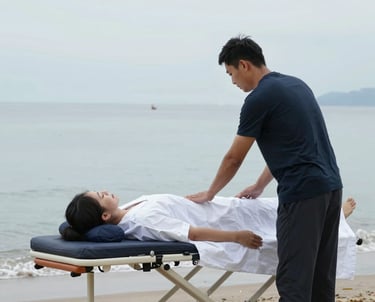 A serene Reiki session with soft lighting and a calm atmosphere.
