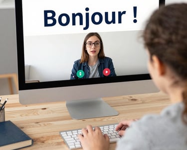 A focused student attending a personalized online French lesson at home.