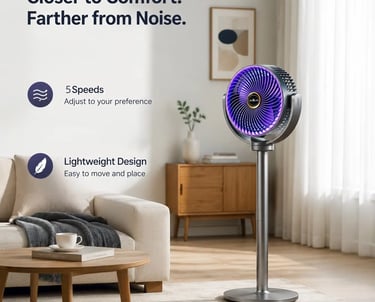 3-in-1 modern air circulator fan with five speeds and adjustable stand