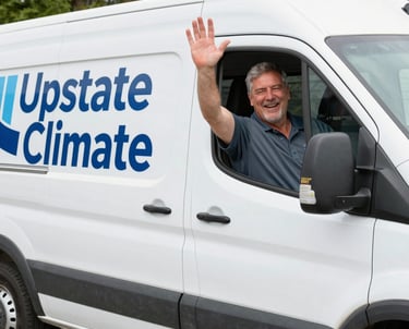 Technician repairing an air conditioning unit outside a charming Upstate South Carolina home.