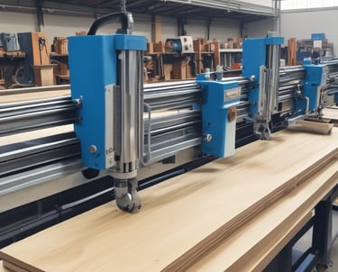 Stacked plywood sheets and timber lumber inside a large industrial woodworking warehouse.