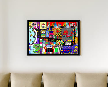 Illustration colorée de la ville de Bessines-sur-Gartempe A3 projet BIG LITTLE par Coco colore