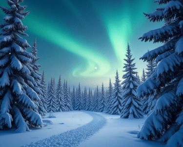 revontulet pohjoisen kuusimetsän yllä