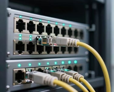 Modern computer hosting setup showing secure servers and high‑speed data processing.