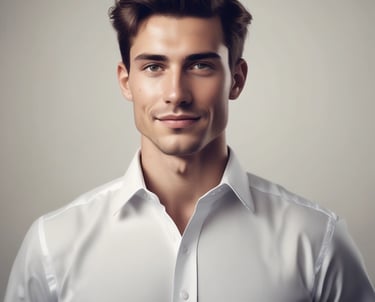 man standing near white wall