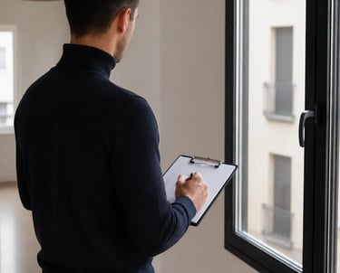 Arquitecte tècnic realitzant una inspecció per a un projecte de canvi d'ús de local a habitatge