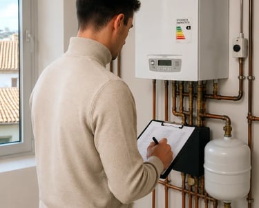Arquitecte tècnic Roger Albareda realitzant inspecció d’instal·lació per certificat energètic
