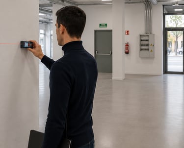 arquitecte tècnic fent medicions pel projecte de llicència d'activitat d'un  negoci o local a osona 
