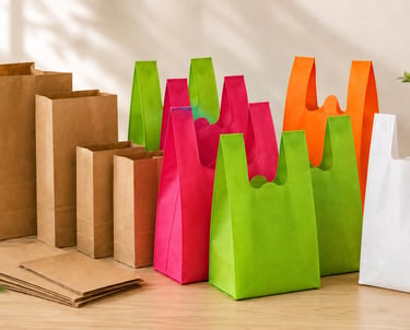 Professional banner featuring non-woven bags, paper bags & bio-degradable carry bags for eco-friendly packaging solutions
