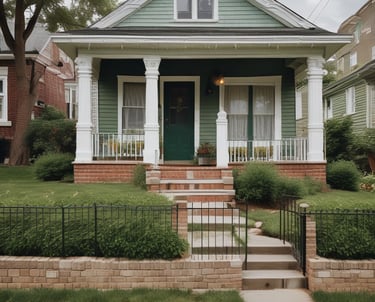 A cozy, modest home with a small garden where a veteran is planting flowers, symbolizing new beginnings.
